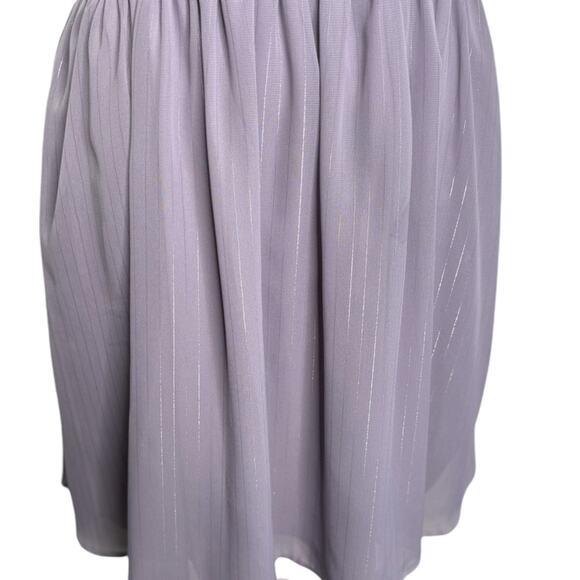 ModCloth Sunny City A-line Tie Neck Grey Dress Silver Sparkles Stripe Medium - Picture 8 of 11